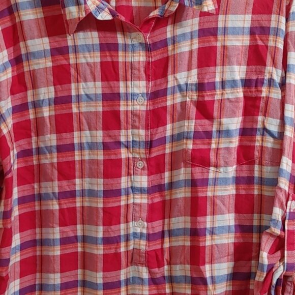 GAP factory Boyfriend fit plaid long sleeve button short blouse plus size - Picture 6 of 9